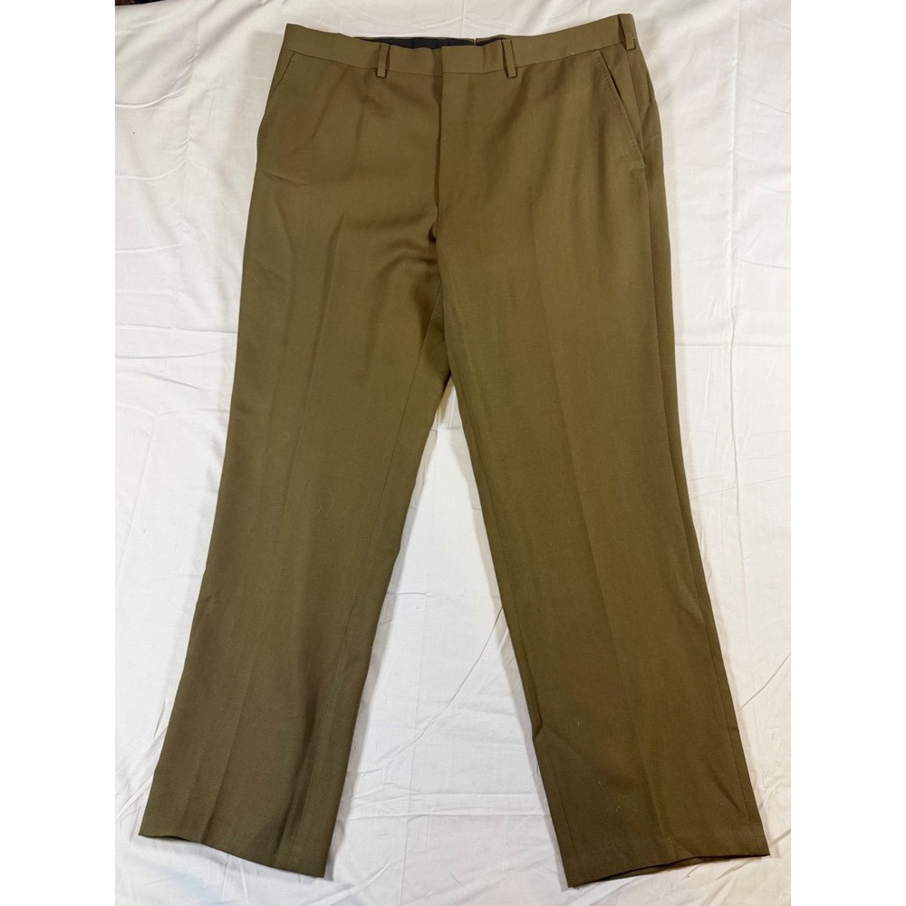Ralph Lauren Purple Label Mens‎ 38 Olive Green Wool Dress Pants Made Italy Flat